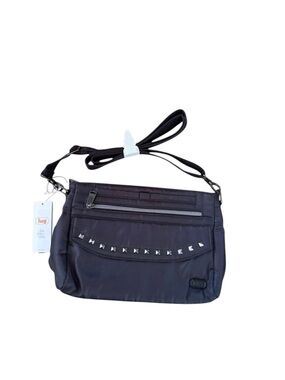 lug Black Nylon Crossbody Bag with Silver Studs